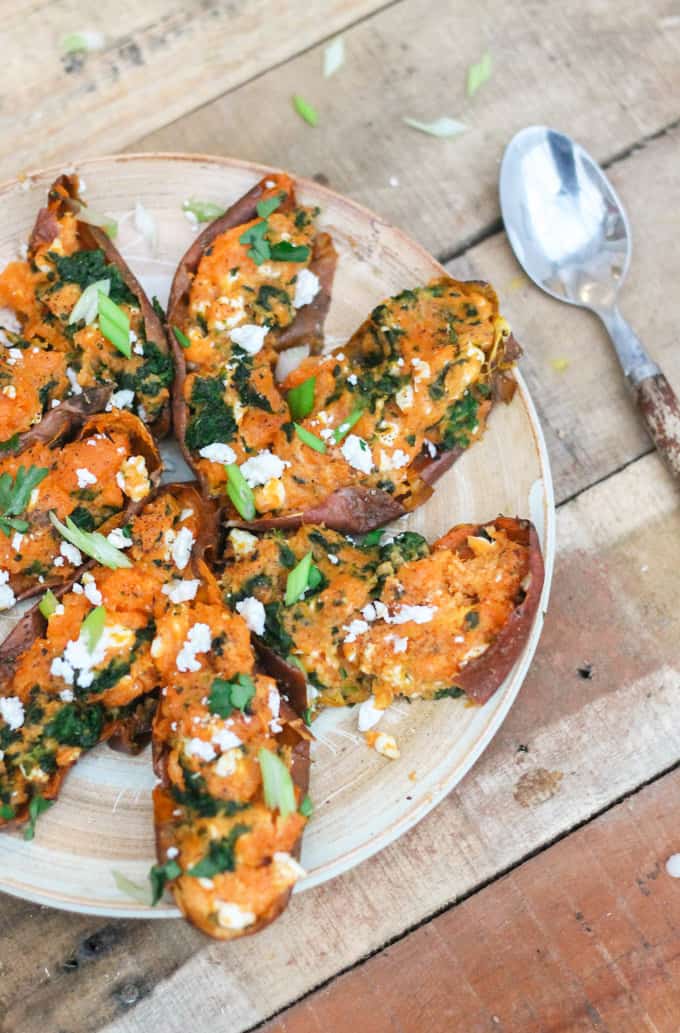 Creamy Spinach Sweet Potato Skins
