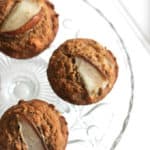 Low Sugar Pear & Ginger Muffins | Raising Sugar Free Kids - a filling, dense, tasty muffin recipe that is perfect served warm on a cold morning. Packed with fibre and low in sugar, these muffins are healthy and delicious, and can easily be made dairy free if you need to!