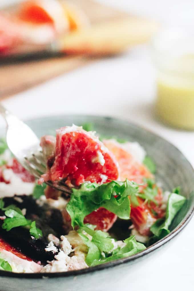 Blood Orange & Chicken Salad with Tahini Dressing (Vegan Option)