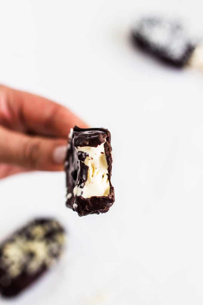 Low Sugar Mini 'Magnum' Ice Creams | Raising Sugar Free Kids - a delicious, healthier and cheaper version of an ice cream favourite, these low sugar mini magnum-style choc ices are really simple to make and enjoyable for the whole family on a hot day. #sugarfree #icecream