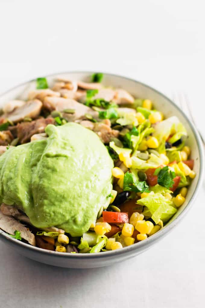 Chicken & Sweetcorn Salad with Avocado Dressing