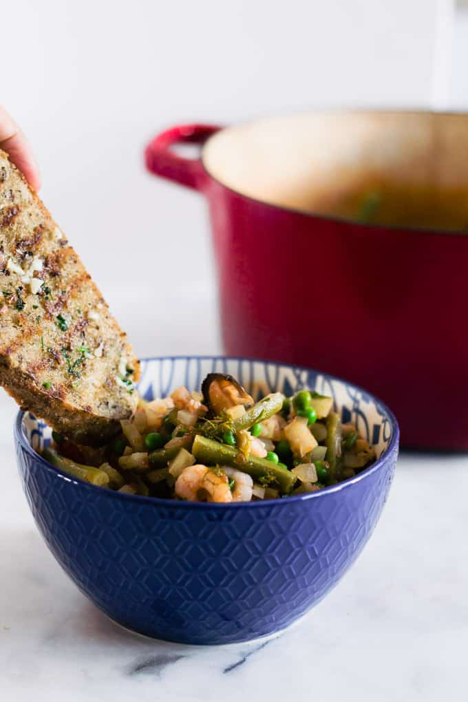 Super Simple Fish Stew and Homemade Garlic Toast