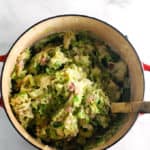 Bacon & Sprout Colcannon (Gluten & Dairy Free) | Raising Sugar Free Kids - delicious comfort food at its best. This colcannon is creamy and filling, but nutritious, heavy on the veg, and with dairy free options. It is a great way to get some of the amazing goodness of sprouts into the family. A cheap, simple winter family dinner. #glutenfree #dairyfree #sugarfree