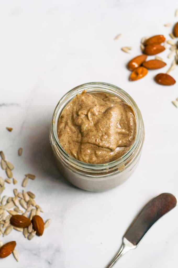 Almond & Sunflower Butter | Add Some Veg - a delicious sugar, gluten and dairy free spread that is perfect slathered over toast or stirred into porridge. Easy, quick, and cheap to make! #nuts #nutbutter #vegan #glutenfree #sugarfree 