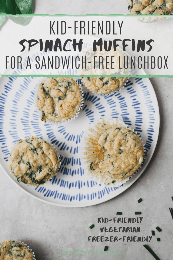 Kid-Friendly Spinach Muffins for a Sandwich-Free Lunchbox | Add Some Veg - an easy, freezer-friendly lunchbox recipe (also great for breakfasts or snacks) that is a kid-friendly way of getting some greens into kids. Simple sandwich-free lunch option. #sugarfree #vegetarian #addsomeveg #spinach #muffins #lunchbox 