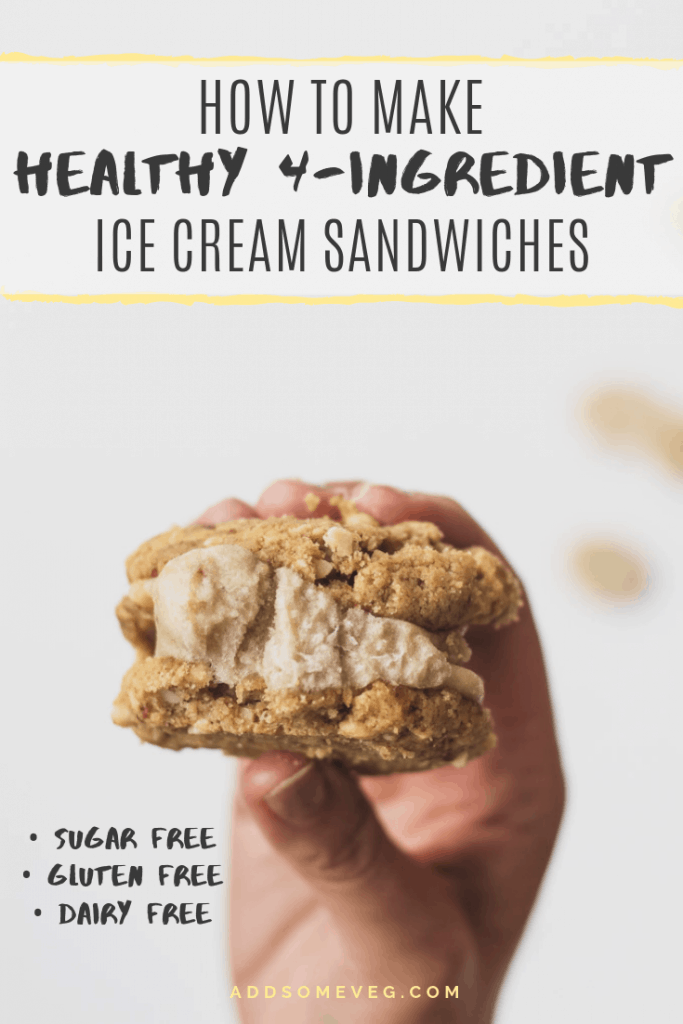 How to Make Healthy 4-Ingredient Ice Cream Sandwiches | Add Some Veg - a super simple recipe for 4-ingredient ice cream sandwiches that has no added sugar, is gluten and dairy free, flourless, and completely delicious! Warning: these are both very messy and very addictive! #sugarfree #glutenfree #dairyfree #icecream #nicecream #addsomeveg 
