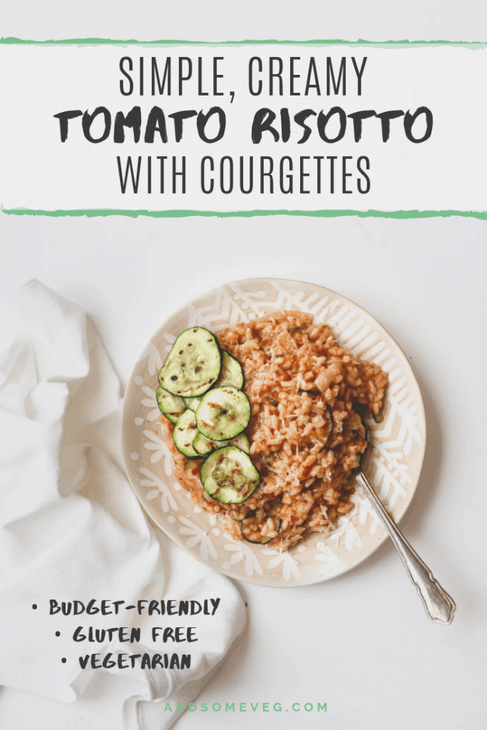 Simple Creamy Tomato Risotto with Courgettes | Add Some Veg - a delicious creamy tomato risotto that is easy to make with simple-to-find ingredients. This tomato risotto is gluten-free and vegetarian. #glutenfree #addsomeveg #veggieloaded #risotto #vegetarian #kidfriendlyfood #tomatoes