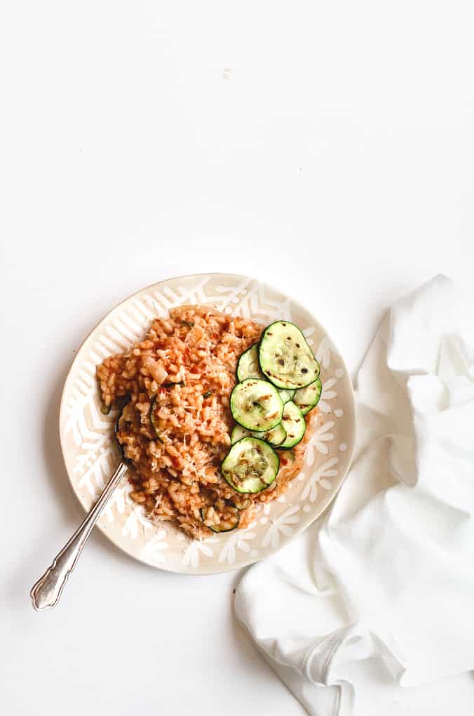 Simple Creamy Tomato Risotto with Courgettes | Add Some Veg - a delicious creamy tomato risotto that is easy to make with simple-to-find ingredients. This tomato risotto is gluten-free and vegetarian. #glutenfree #addsomeveg #veggieloaded #risotto #vegetarian #kidfriendlyfood #tomatoes