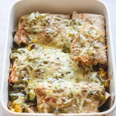 30-Minute Veggie-Loaded Green Enchiladas | Add Some Veg - these green enchiladas are packed with veg and healthy, wholesome ingredients, but take just 30 minutes to get on the dinner table. They are flavoursome, summery, sugar free and can be made veggie and gluten free, too! #addsomeveg #veggieloaded #sugarfree #enchiladas #tomatillosalsa #30minutemeal #glutenfree