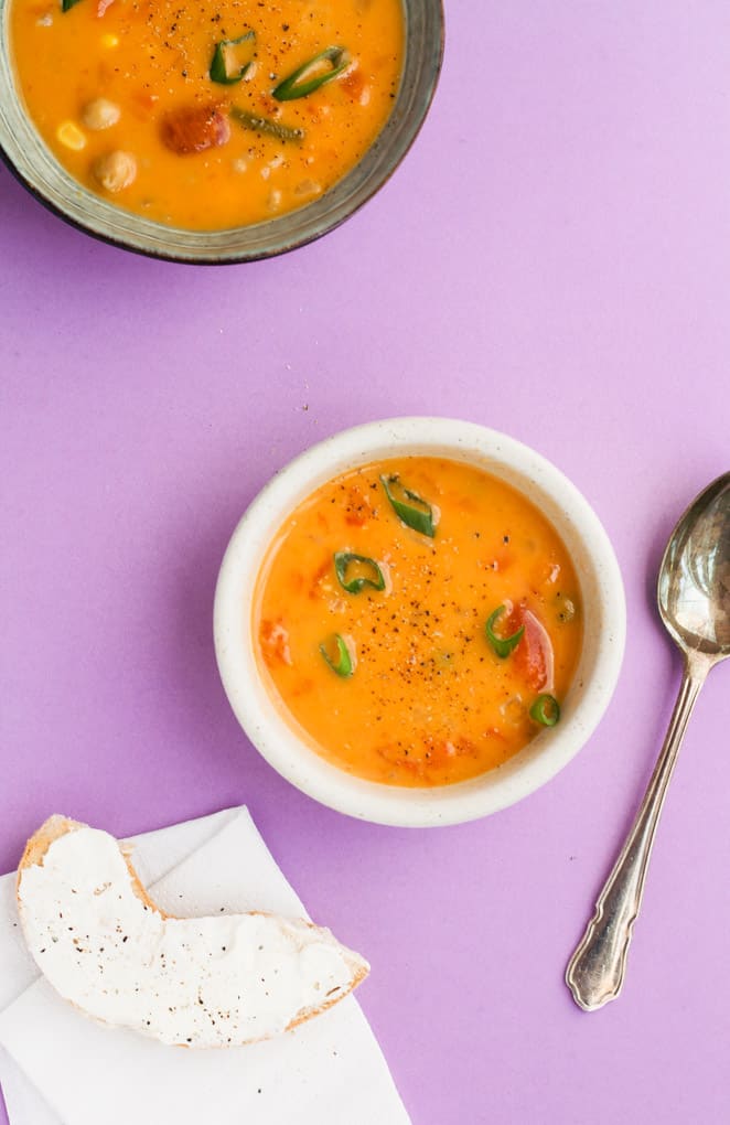 Sweet and Simple 30-Minute Chickpea Coconut Soup | Add Some Veg - an easy Instant Pot soup (with stove top instructions for non-IP owners!) that is delicious, simple and sweet. It's super kid-friendly while also being veggie-loaded, sugar/gluten free and vegan. #vegan #glutenfree #addsomeveg #sugarfree #instantpot 