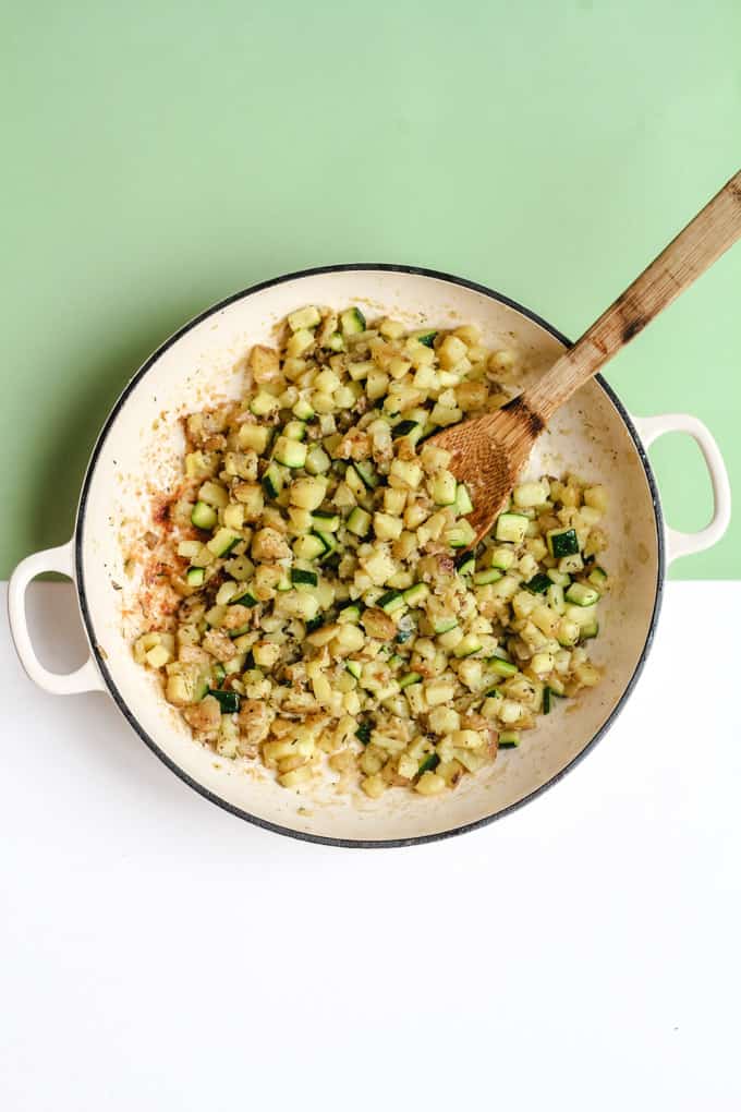 The Best Fried Potatoes (with extra veg) | Add Some Veg - this simple one-pot 30-minute dish is a perfect alternative for a family who loves chips (fries). Contains extra veggies, is gluten free, vegan and comes with some super-quick suggestions of how to turn it into a hearty breakfast, lunch or dinner for all! #sugarfree #vegan #glutenfree #addsomeveg #vegetarian #potatoes